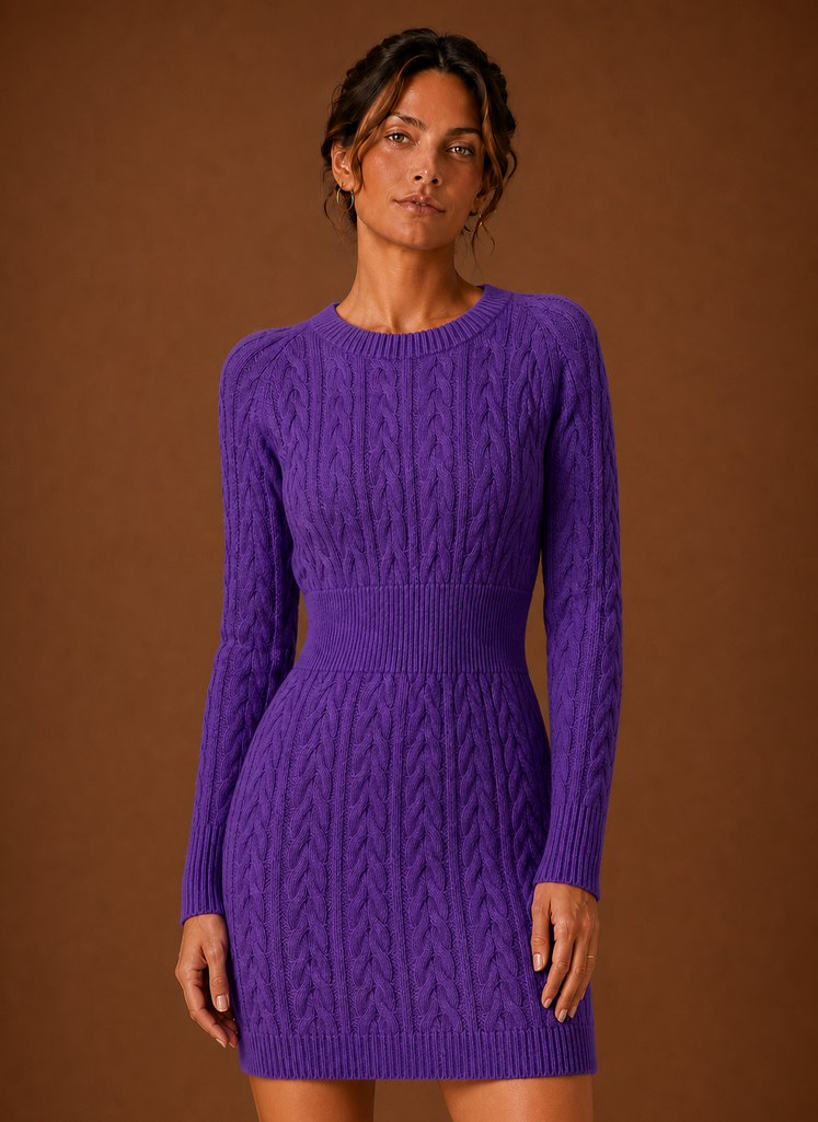 Women's Cable Knit Sweater Dress - Long Sleeve Mini Dress | Areleon