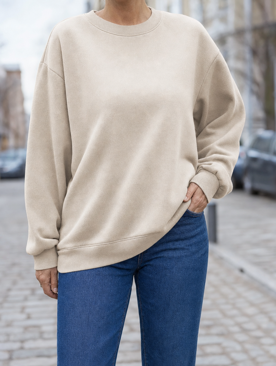 Woman wearing the Radnor Fleece Sweatshirt, front view