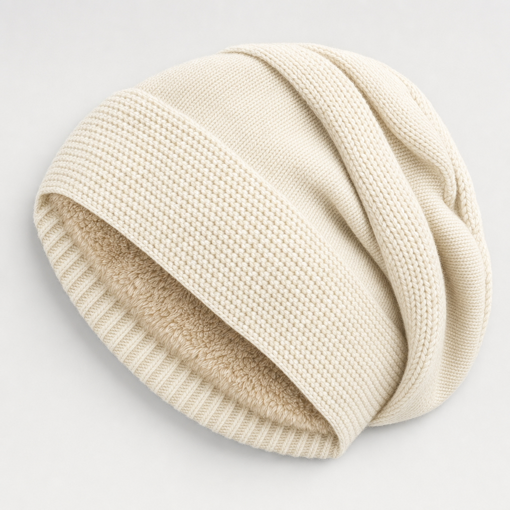 Ravensworth Lined Slouch Beanie in cream, product shot