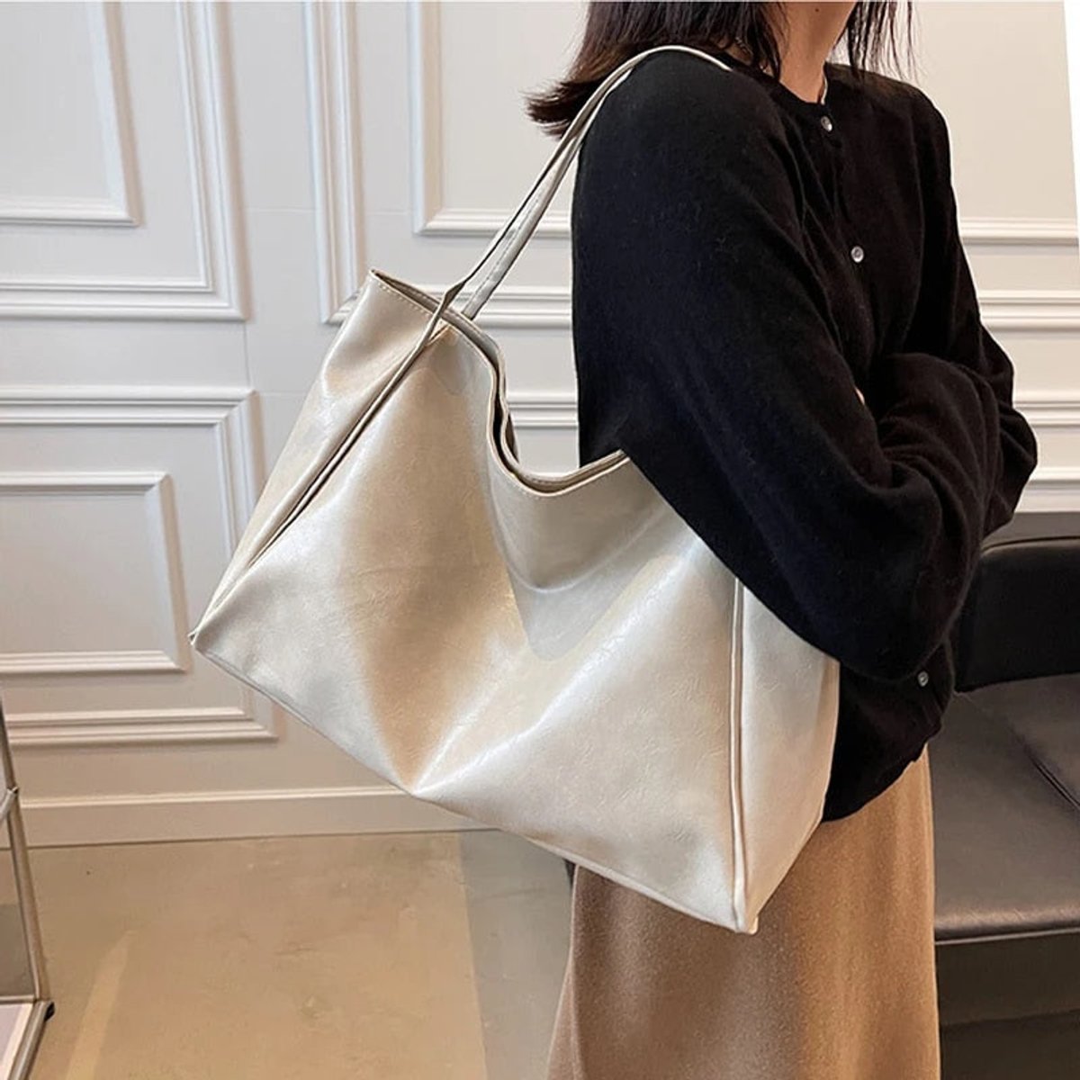 Annika Retro Faux Leather Tote Bag
