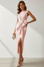 Elisabeth Sleeveless Bow Midi Dress with Leg Slit