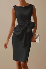 Elisabeth Sleeveless Bow Midi Dress with Leg Slit