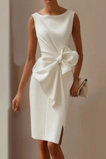 Elisabeth Sleeveless Bow Midi Dress with Leg Slit