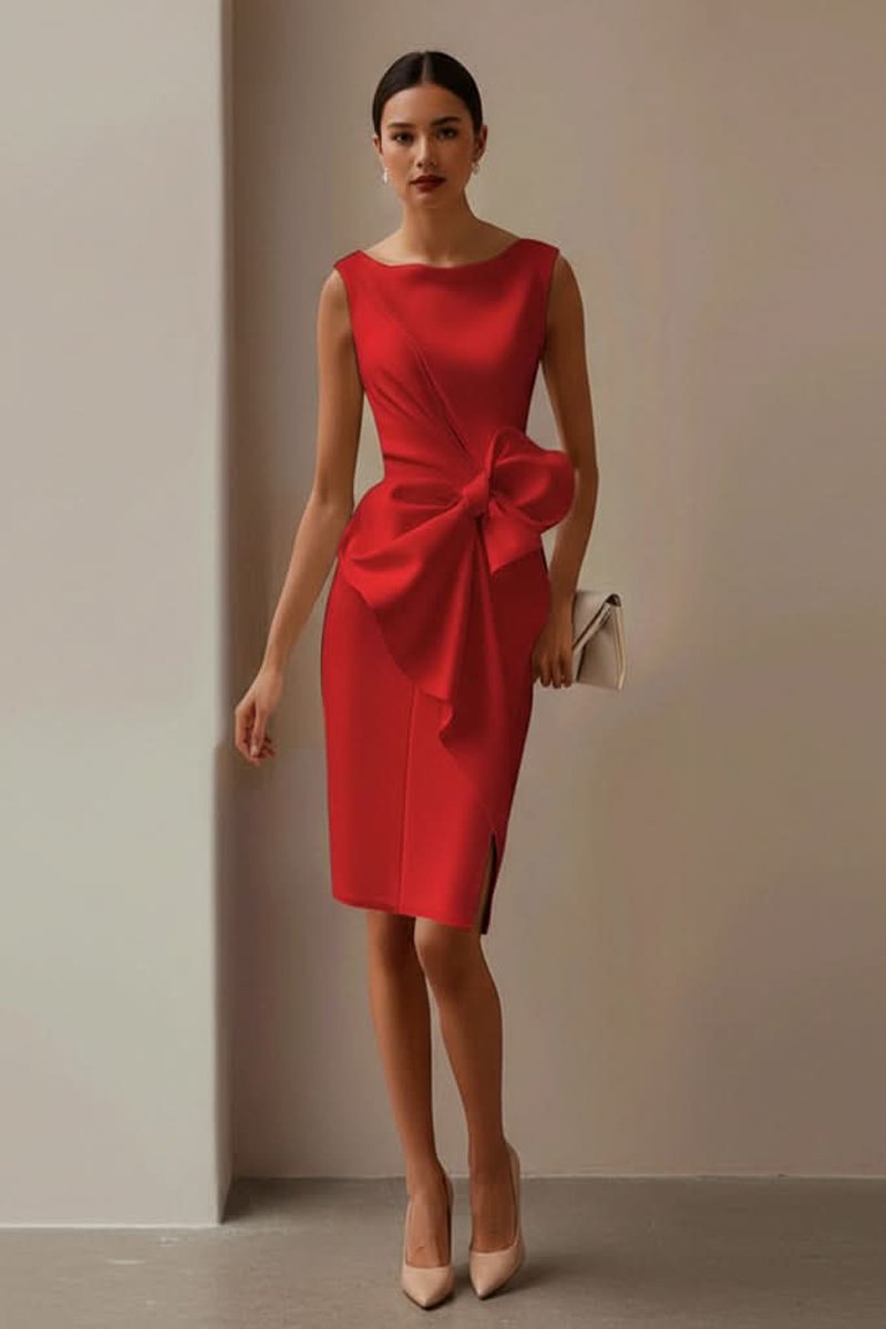 Elisabeth Sleeveless Bow Midi Dress with Leg Slit