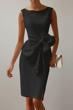 Elisabeth Sleeveless Bow Midi Dress with Leg Slit