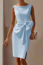 Elisabeth Sleeveless Bow Midi Dress with Leg Slit