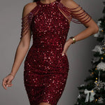 Hannah Sequin Shoulder Chain Mini Dress