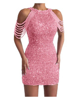 Hannah Sequin Shoulder Chain Mini Dress