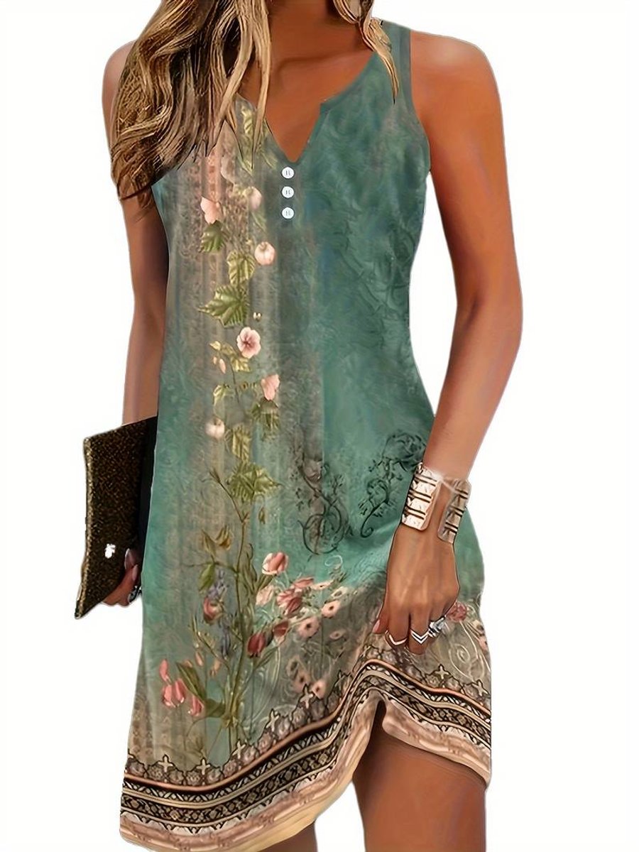 Nora Sleeveless V-Neck Artistic Print Mini Dress