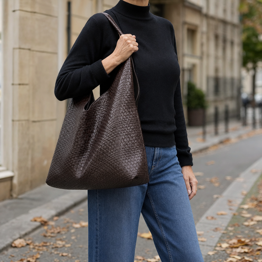 Woman wearing the Rushmere Slouch Hobo