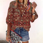 Isla | Boho Print Bell Sleeve V-Neck Blouse, women's blouse – view 4