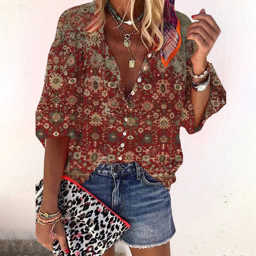 Isla | Boho Print Bell Sleeve V-Neck Blouse