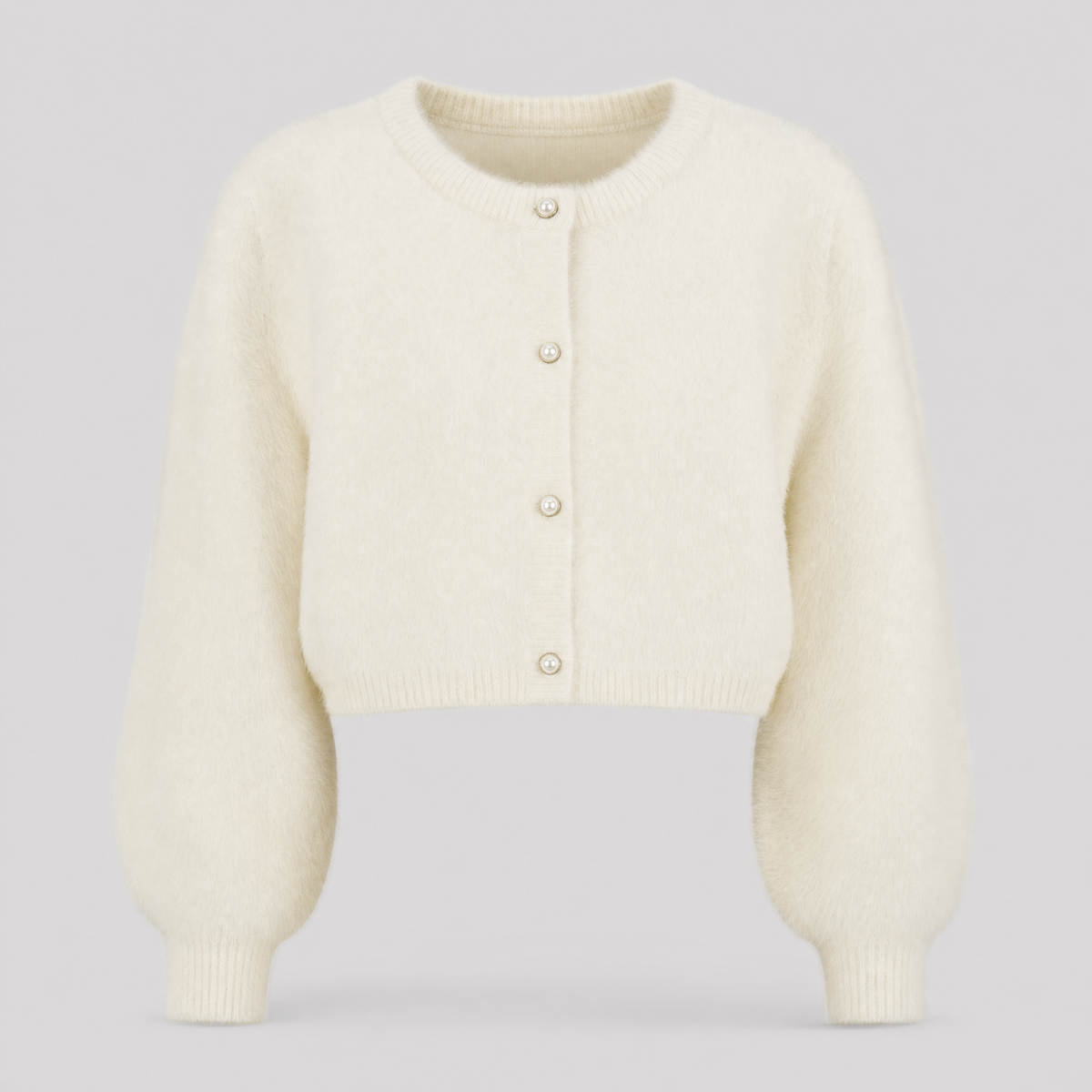 Sable puff sleeve knit cardigan in ivory, product shot