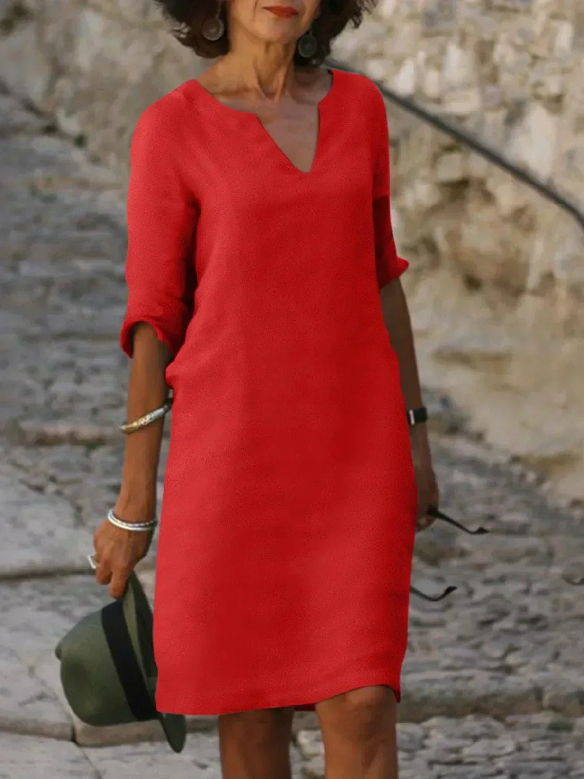 Natalie Elegant Midi Dress with Notch Neckline