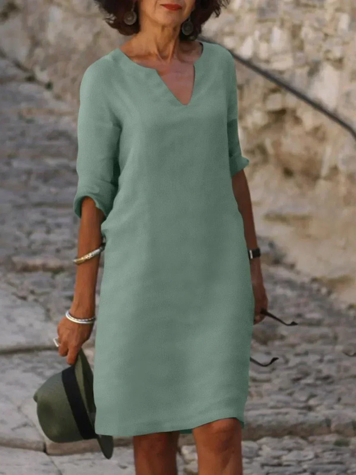 Natalie Elegant Midi Dress with Notch Neckline