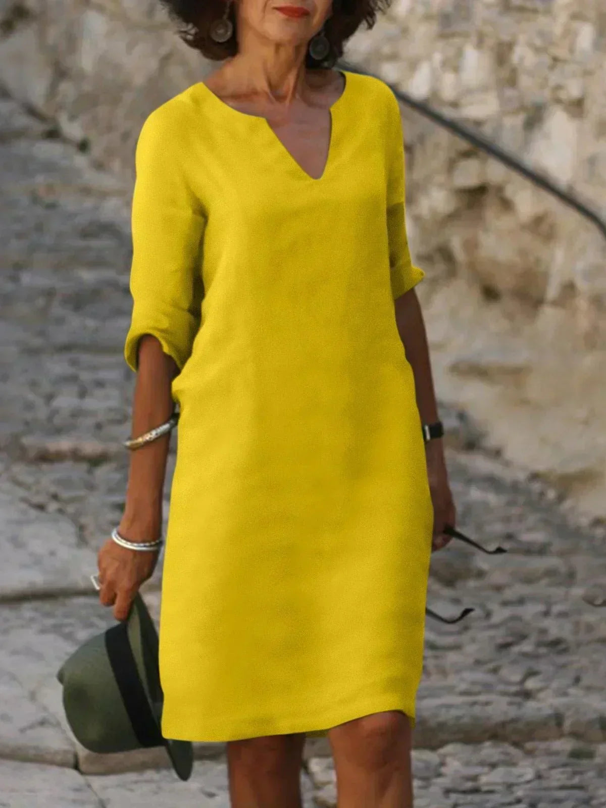 Natalie Elegant Midi Dress with Notch Neckline