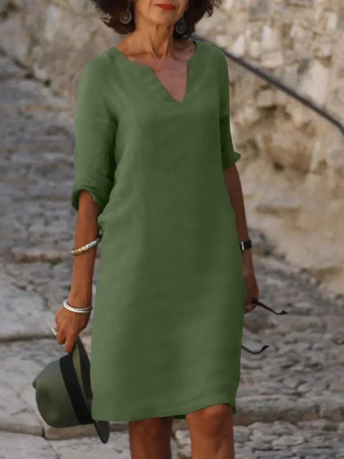 Natalie Elegant Midi Dress with Notch Neckline