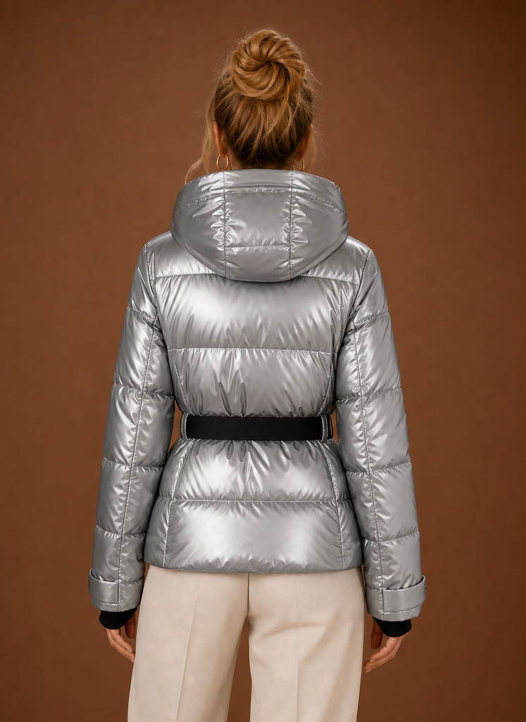 Women's Puffer Jacket - Hooded Metallic Winter Coat | Areleon
