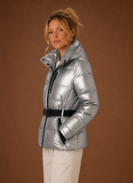Women's Puffer Jacket - Hooded Metallic Winter Coat | Areleon