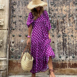 Flora | Puff Sleeve Boho Printed V-Neck Maxi Dress