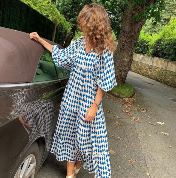 Flora | Puff Sleeve Boho Printed V-Neck Maxi Dress