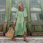 Flora | Puff Sleeve Boho Printed V-Neck Maxi Dress