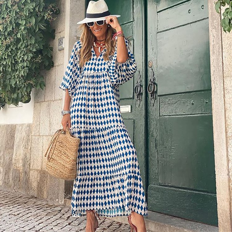 Flora | Puff Sleeve Boho Printed V-Neck Maxi Dress