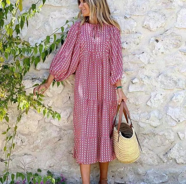 Flora | Puff Sleeve Boho Printed V-Neck Maxi Dress