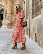 Flora | Puff Sleeve Boho Printed V-Neck Maxi Dress