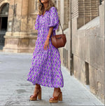 Flora | Puff Sleeve Boho Printed V-Neck Maxi Dress