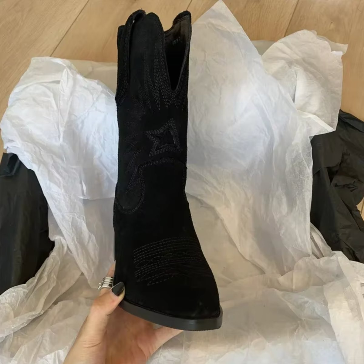 Charlotte Embroidered Suede Cowboy Boots