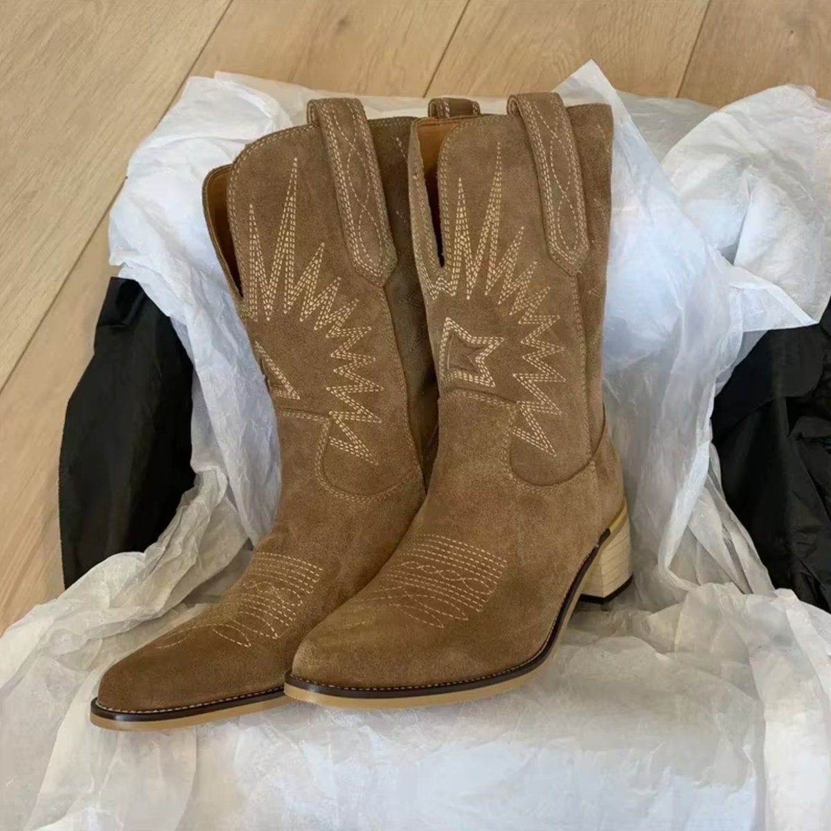 Charlotte Embroidered Suede Cowboy Boots