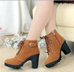 Nora Lace-Up Block Heel Suede-Look Boots