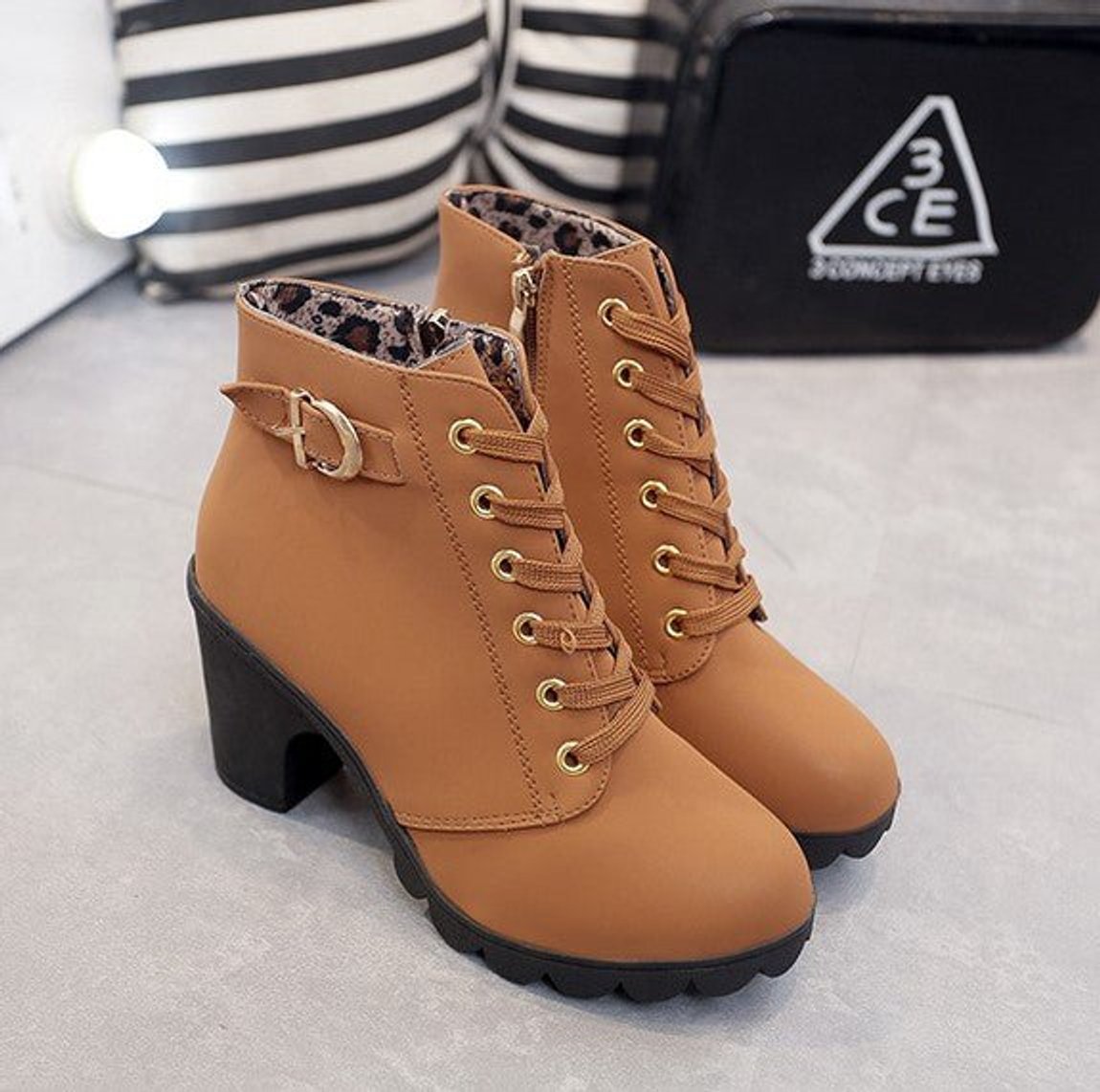 Nora Lace-Up Block Heel Suede-Look Boots