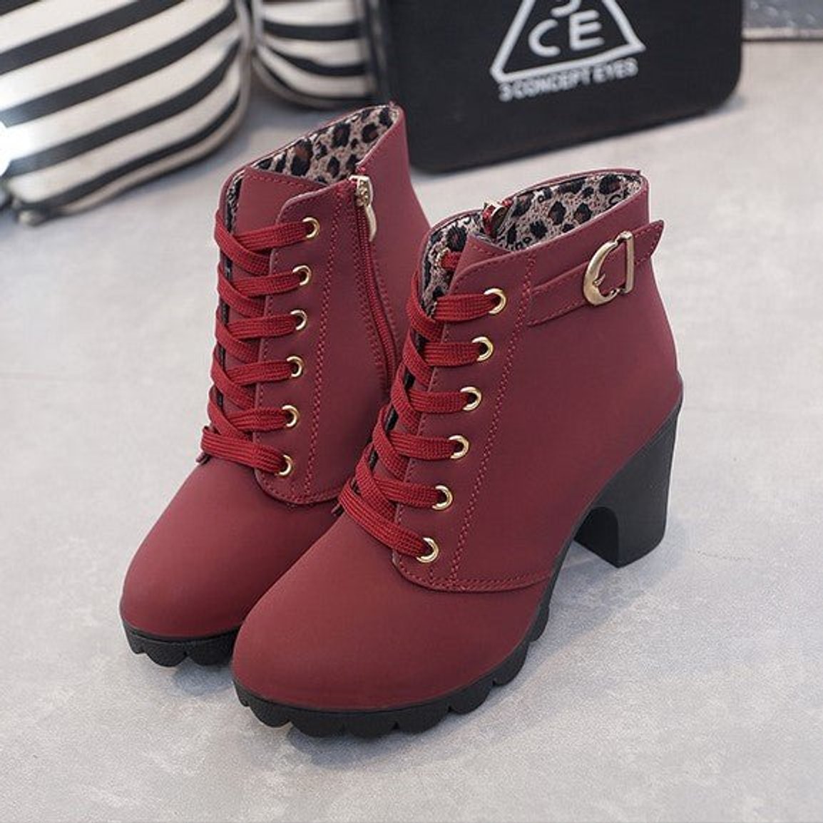 Nora Lace-Up Block Heel Suede-Look Boots