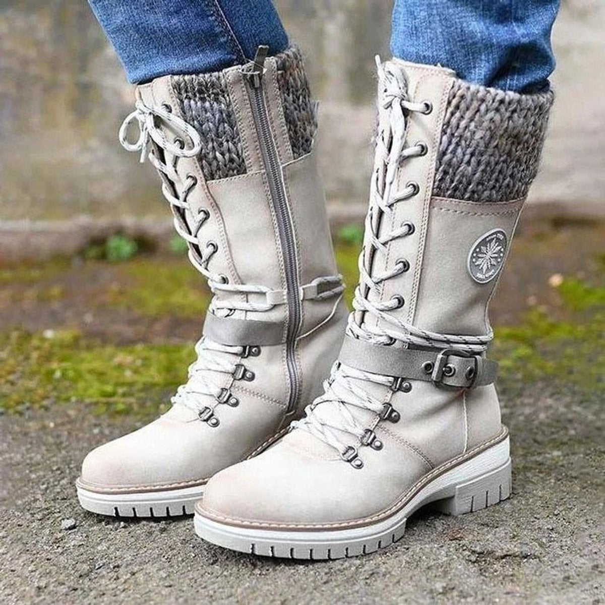 Hannah Water-Resistant Knit Cuff Lace-Up Boots