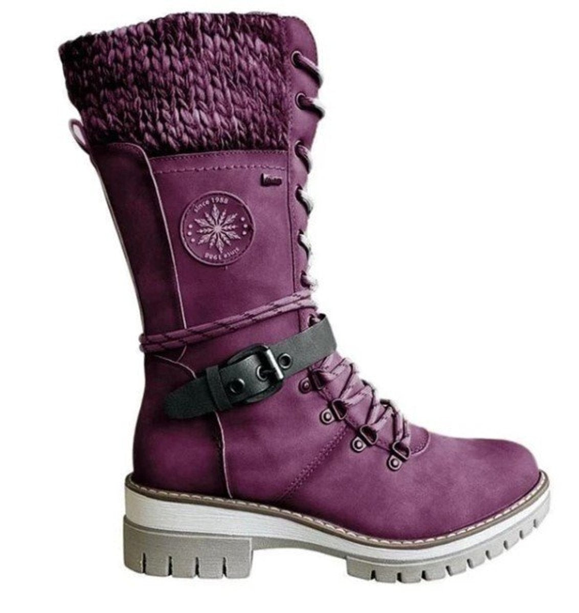 Hannah Water-Resistant Knit Cuff Lace-Up Boots