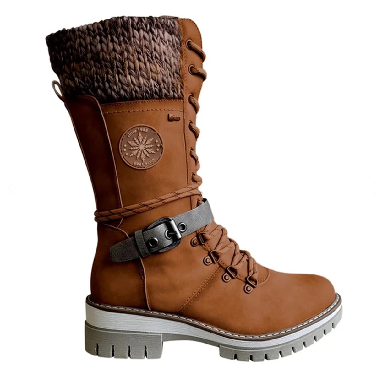 Hannah Water-Resistant Knit Cuff Lace-Up Boots
