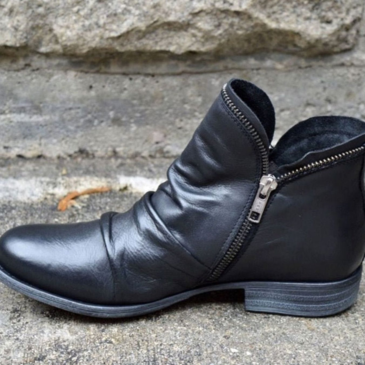 Katharina Ruched Faux Leather Ankle Boots