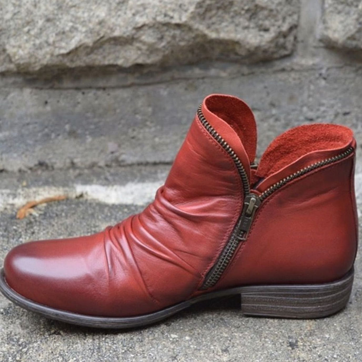 Katharina Ruched Faux Leather Ankle Boots