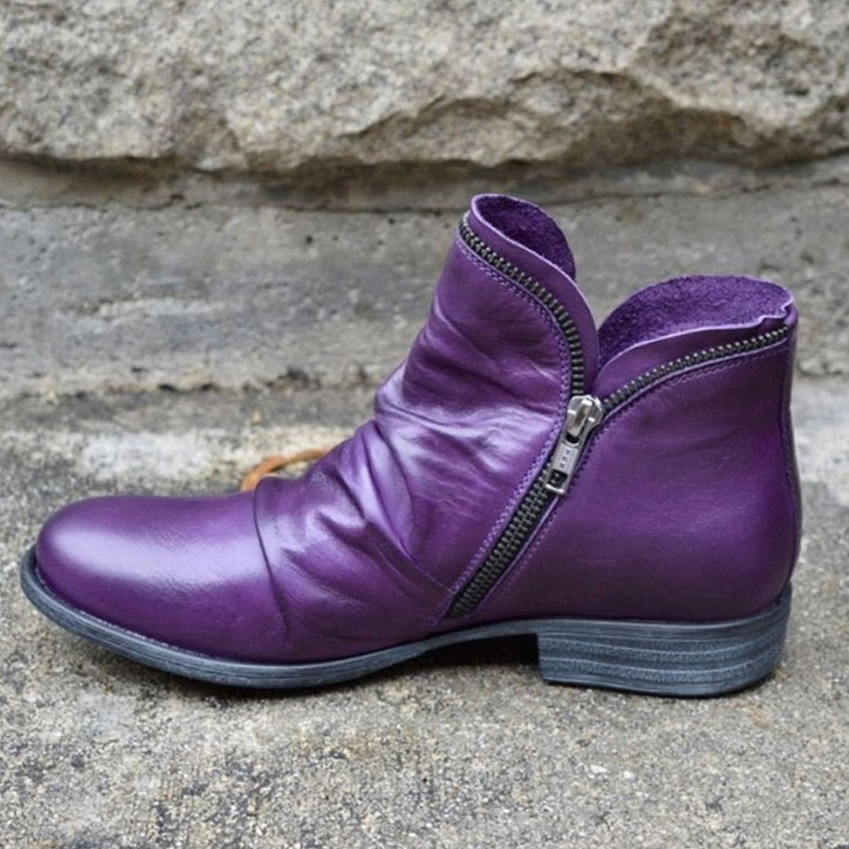 Katharina Ruched Faux Leather Ankle Boots