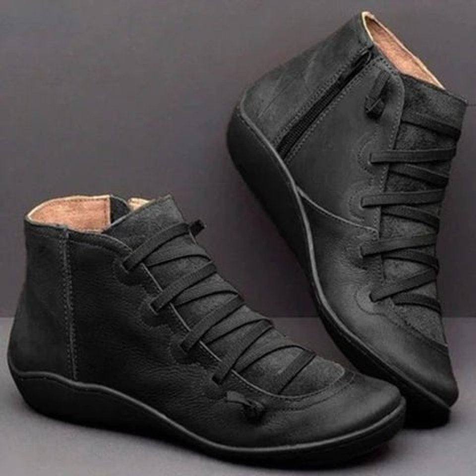 Leonie Lace-Up Faux Leather Ankle Boots