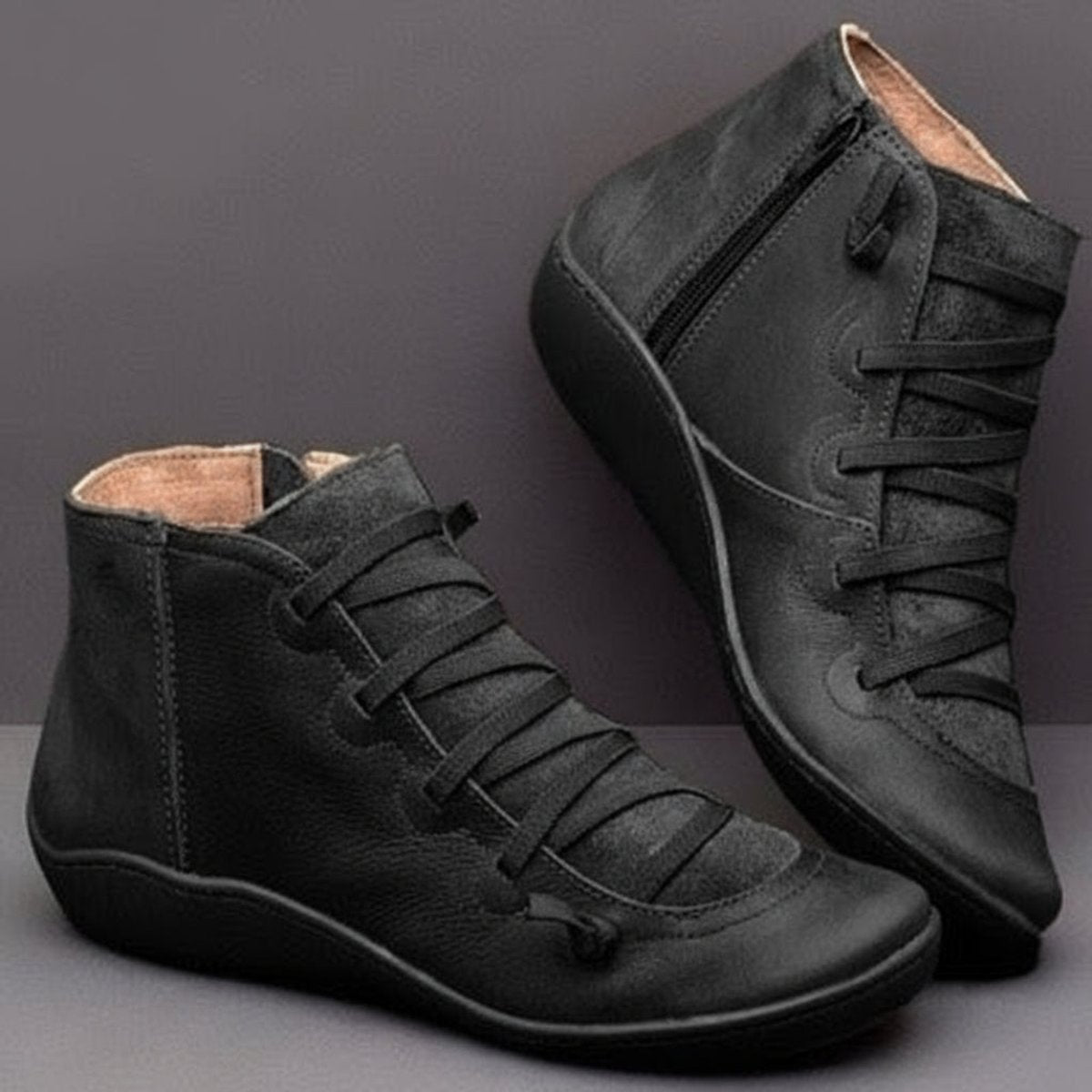 Leonie Lace-Up Faux Leather Ankle Boots