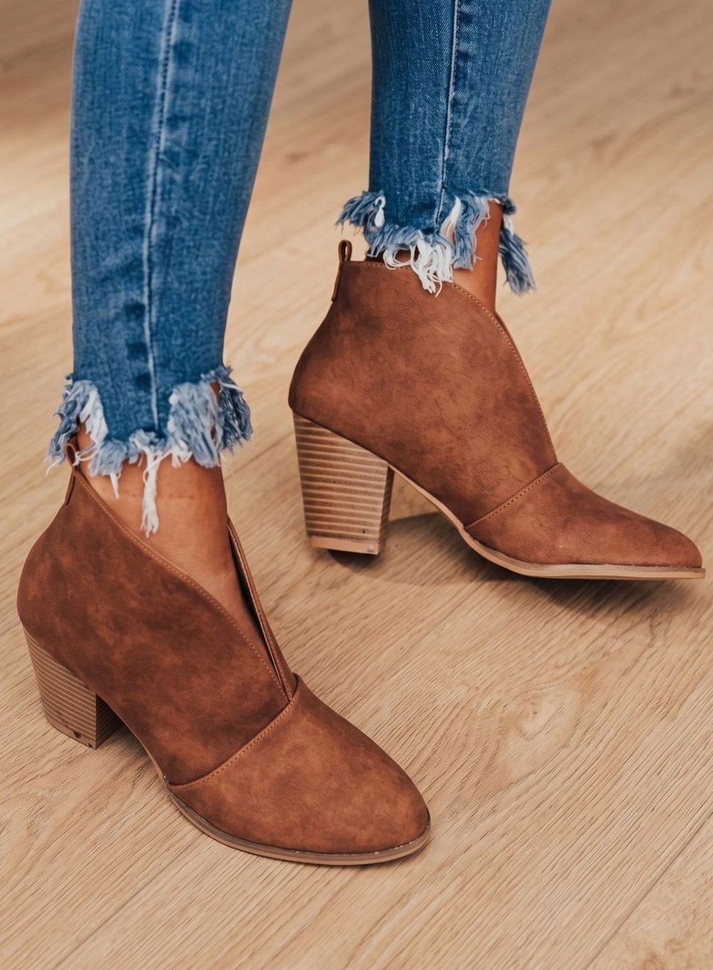 Nora Pointed-Toe Block Heel Ankle Boots