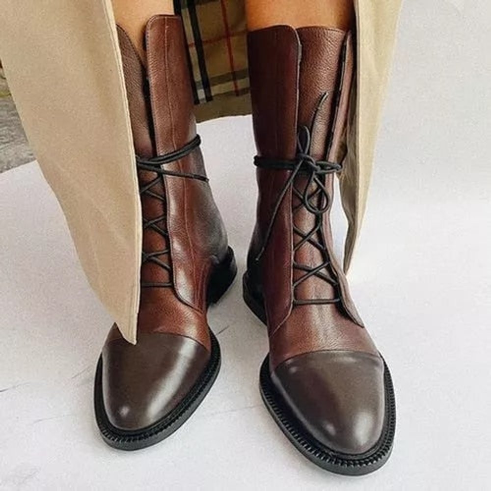 Charlotte Vintage Lace-Up Faux Leather Boots