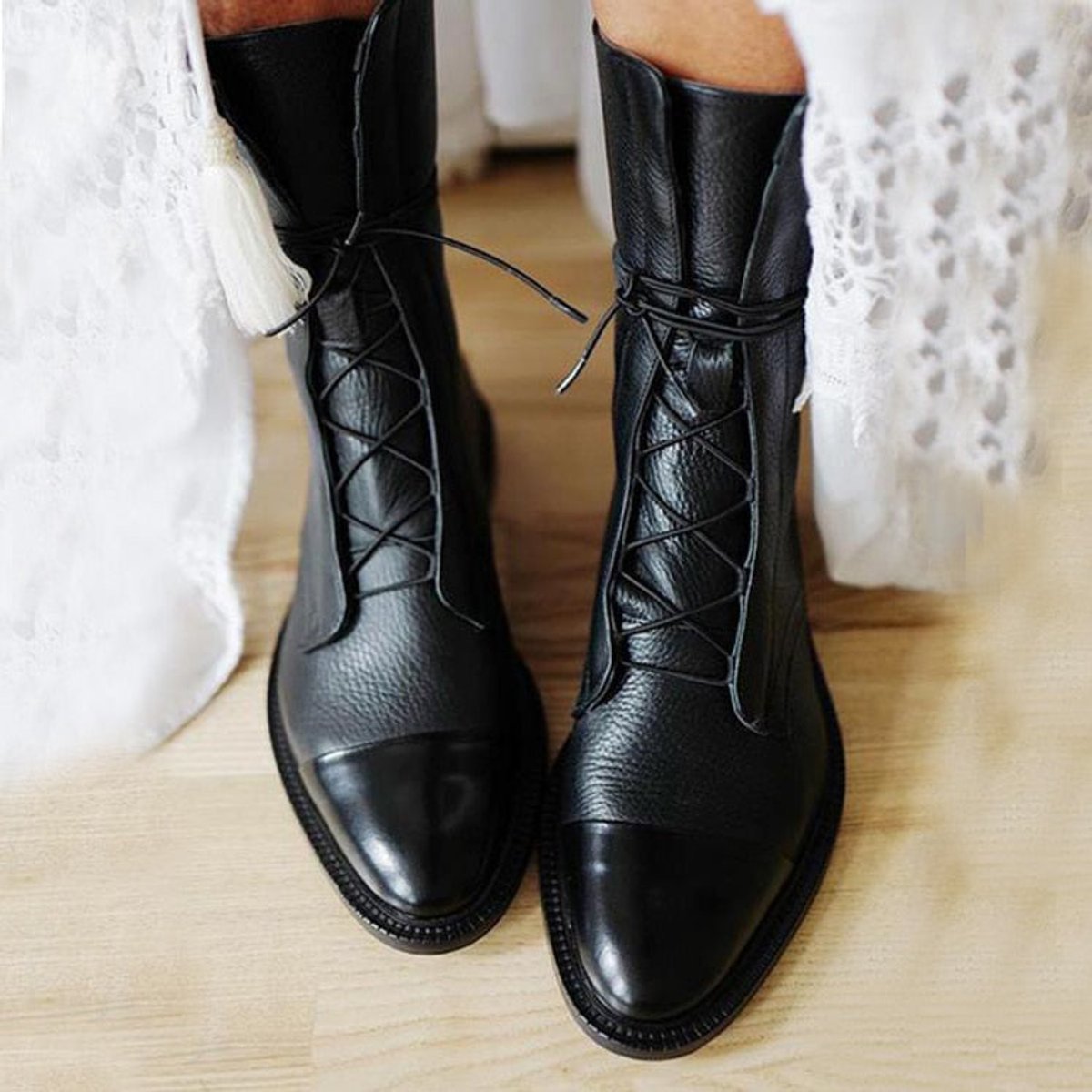 Charlotte Vintage Lace-Up Faux Leather Boots