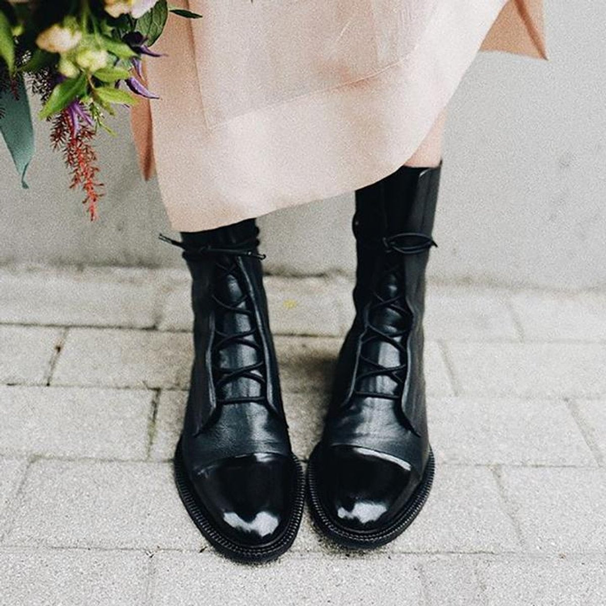 Charlotte Vintage Lace-Up Faux Leather Boots