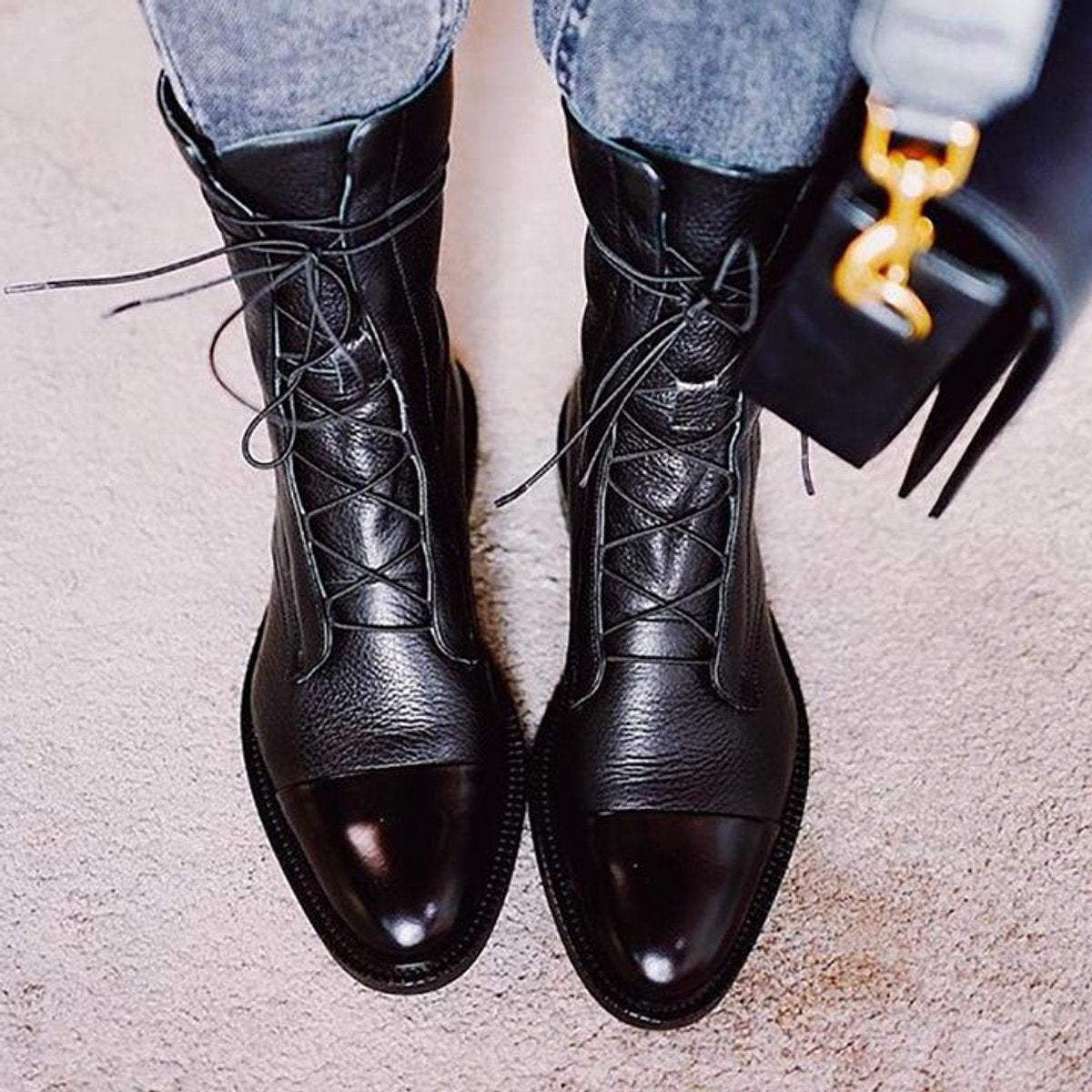 Charlotte Vintage Lace-Up Faux Leather Boots
