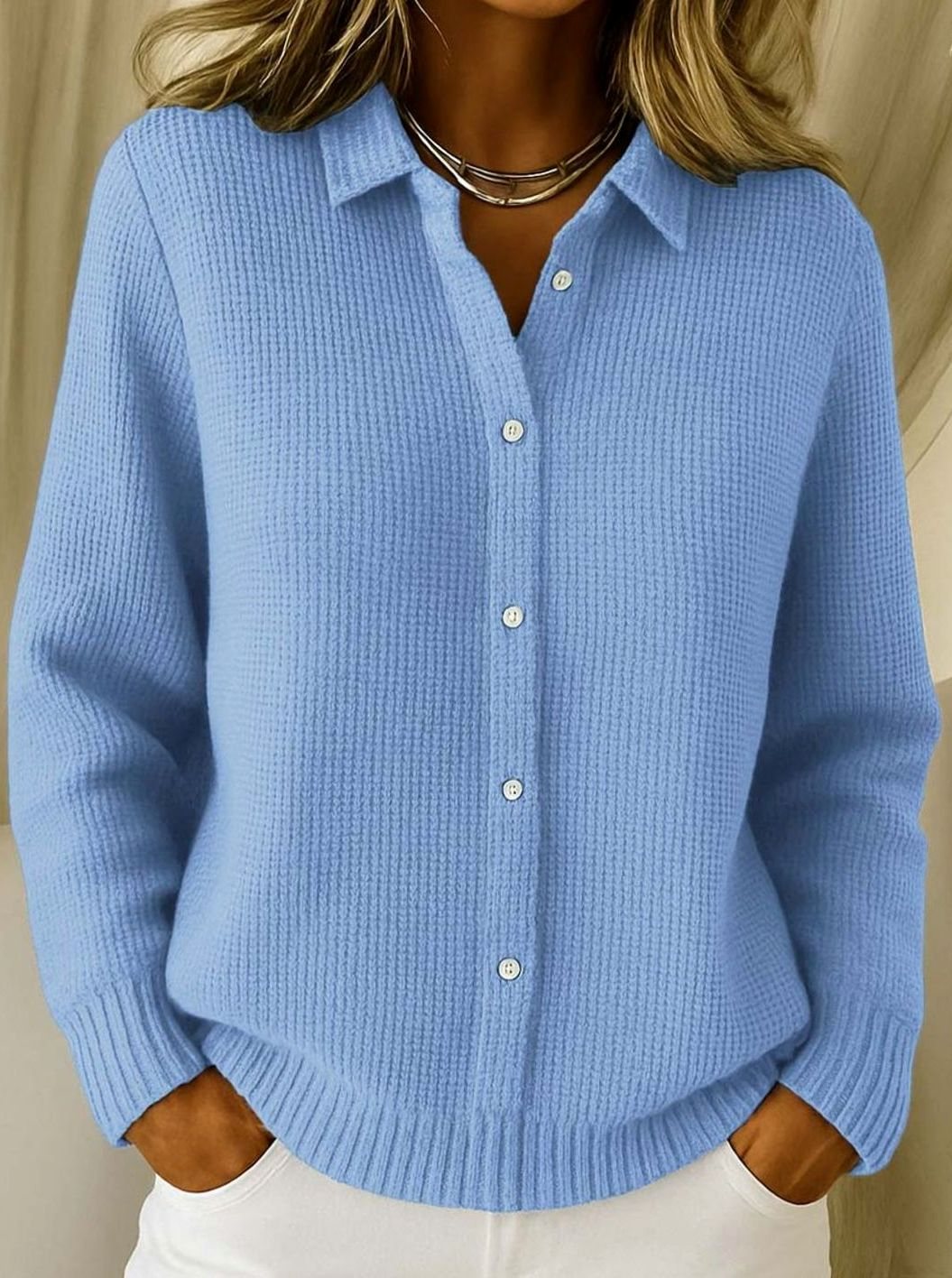 Frieda Shirt Collar Fitted Knit Cardigan