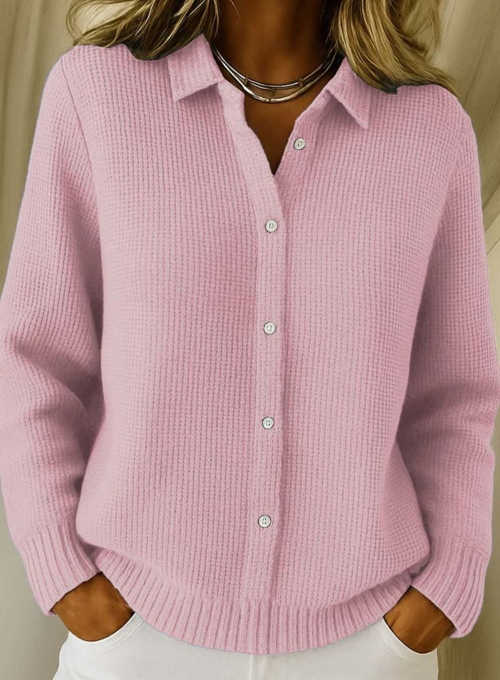 Frieda Shirt Collar Fitted Knit Cardigan